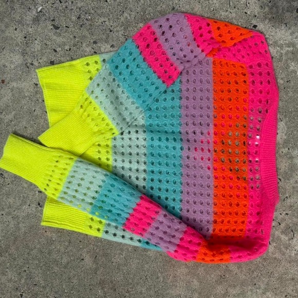 Brodie Cashmere 100% Rare Unique Vintage Small Knit Sweater Rainbow Colorful - Picture 6 of 6